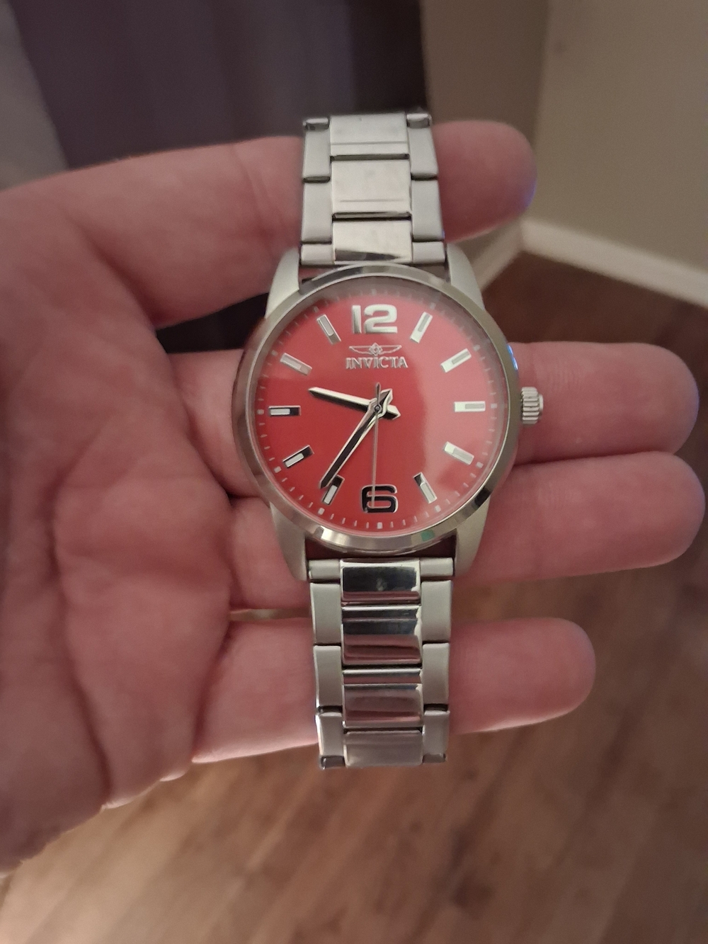 Invicta Stainless Steel Watch with Red Dial